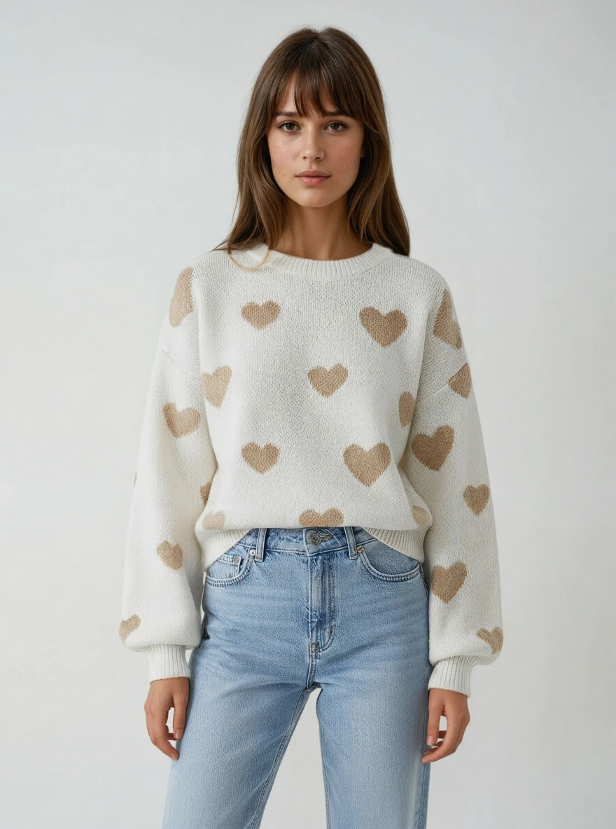 Heart Print Sweater - Jornélla