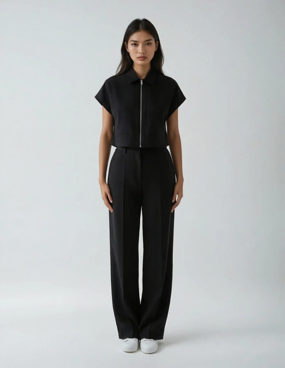 Elegant Wide Leg Pants - Black - Jornélla